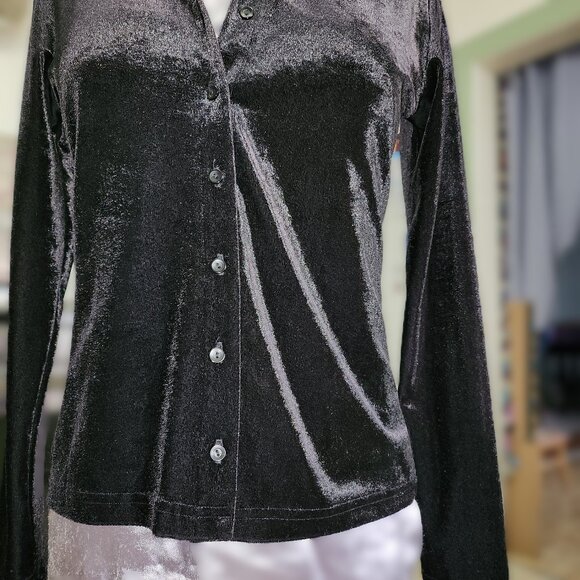 Vintage Black Stretch Velvet Blouse - Picture 4 of 6